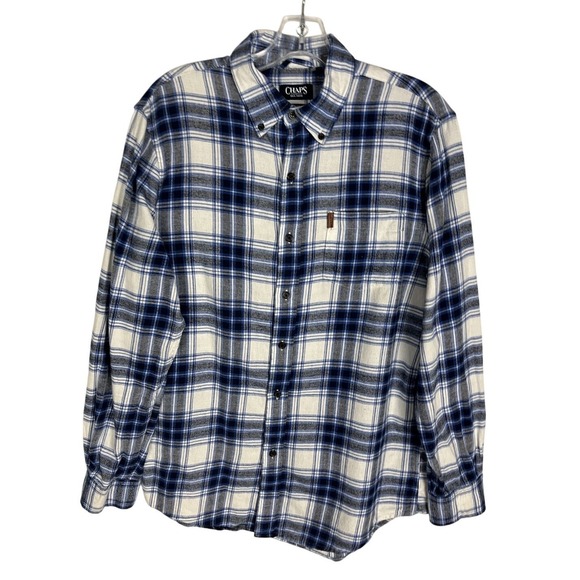 Mens Chaps Performance Button Down Blue Plaid Flannel Shirt Long Sleeve Size M - Picture 1 of 5